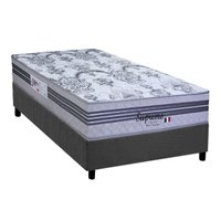 Cama Box Solteiro: Colchão Molas MasterPocket Ensacadas Paropas Supremo Gray + Base CRC Suede Gray (88x188)