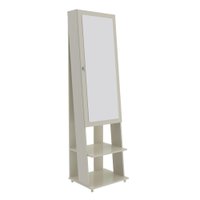 Espelho De Chão Retangular 175X49Cm Com 2 Prateleiras Organizador Porta Acessórios Inclinado Retrô