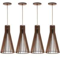 Kit 4 Luminárias de Teto Pendentes Iluminação Decorativa Cone MDF E27 Tiffany Dital