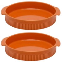 Kit 2 Formas Redonda  21cm Porcelana Canelada Laranja Travessa Forno Germer