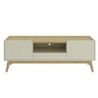 Rack Bancada Tv Até 75 Polegadas 2 Portas Arredondadas 1 Gaveta 180 Cm Nicho E Pés De Madeira