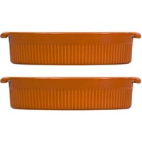 Kit 2 Travessas em Porcelana Refratária 25x16cm Oval Laranja Assar e Servir Germer