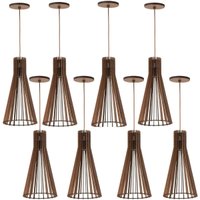 Jogo 8 Luminárias de Teto Pendentes Cone MDF Dital Tiffany E27 Bivolt Iluminação Interna Decorativa