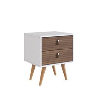Mesa De Cabeceira Retrô Com 2 Gavetas Branco Freijó