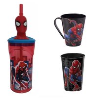 Conjunro copo 3D com canudo, copo e caneca Homem Aranha