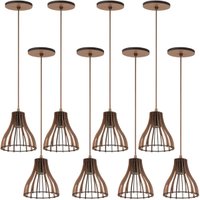 Kit 8 Pendentes 16x9cm Luminárias Bivolt Madeira MDF Tiffany Dital Iluminação Interna Decoração