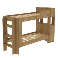 Cama Beliche Adulto Baú Superior Com Escadas Armário De 1 Porta E Prateleiras Internas Amêndoa