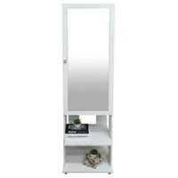 Espelho De Chão Grande Retangular 175X49Cm Com 2 Prateleiras Organizador Porta Acessórios Inclinado Retrô Pe2024 Branco