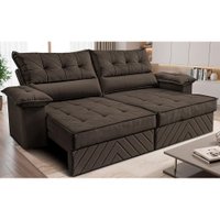 Sofá Retrátil e Reclinável 2,10m com Molas e Espuma D33 Thunder Velusoft Café Cama inBox