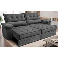 Sofá Retrátil e Reclinável 2,10m com Molas e Espuma D33 Thunder Velusoft Cinza Cama inBox