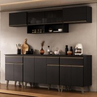Armário de Cozinha Completa Atlanta Smart c Vidro Carraro Preto Touch