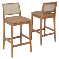 KIT 2 Banquetas Alta Com Encosto Buriti Madeira Maciça Tauari Corino Kaki NATUEM