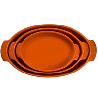 Conjunto 3 Travessas de Porcelana Ovais Germer Assar e Servir Canelado Refratário Laranja
