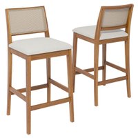 KIT 2 Banquetas Alta Com Encosto Buriti Madeira Maciça Tauari Linho Cru NATUEM