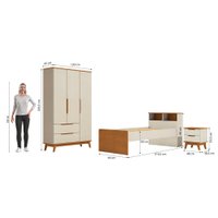 Quarto Infantil com Mesa de Cabeceira 3 Peças Crescer Kappesberg Argila/Jequetiba