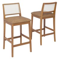 KIT 2 Banquetas Alta Com Encosto Marcela Madeira Maciça Tauari Corino Kaki NATUEM