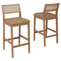KIT 2 Banquetas Alta Com Encosto Oiti Madeira Maciça Tauari Corino Kaki NATUEM