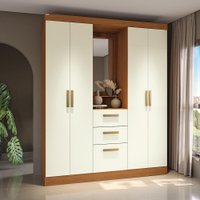 Guarda-Roupa 4 Portas de Bater com Espelho Kappesberg Canela/Off White 160cm