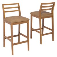 KIT 2 Banquetas Alta Com Encosto Oliva Madeira Maciça Tauari Corino Kaki NATUEM