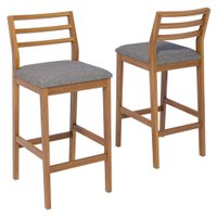 KIT 2 Banquetas Alta Com Encosto Oliva Madeira Maciça Tauari Linho Grafite NATUEM