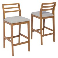 KIT 2 Banquetas Alta Com Encosto Oliva Madeira Maciça Tauari Linho Cinza NATUEM