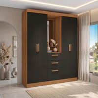 Guarda-Roupa 4 Portas de Bater com Espelho Kappesberg Canela/Preto Fosco 160cm
