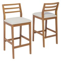 KIT 2 Banquetas Alta Com Encosto Oliva Madeira Maciça Tauari Linho Cru NATUEM