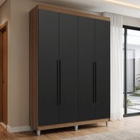 Guarda-Roupa Solteiro com Pés 4 Portas Batentes Rustic/Preto/Preto Venus Madesa