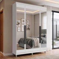 Guarda-Roupa Solteiro com Pés 4 Portas Batentes com Espelhos Branco/Branco/Preto Venus Madesa