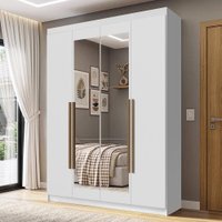 Guarda-Roupa Solteiro 4 Portas Batentes com Espelho Branco/Branco/Rustic Venus Madesa
