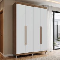 Guarda-Roupa Solteiro com Pés 4 Portas Batentes Rustic/Branco/Rustic Venus Madesa