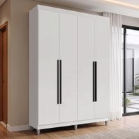 Guarda-Roupa Solteiro com Pés 4 Portas Batentes Branco/Branco/Preto Venus Madesa
