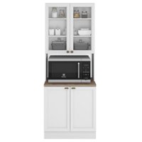Paneleiro 4 Portas Vidro Nicho Microondas 213x70 cm Unna Branco POLIMAN