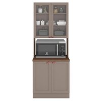 Paneleiro 4 Portas Vidro Nicho Microondas 213x70 cm Unna Gris POLIMAN