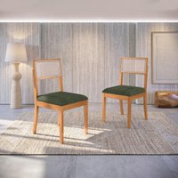 Par de Cadeiras em Madeira Maciça Kappesberg Zaira Suede Mescla Verde
