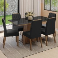 Conjunto Sala de Jantar Tampo de Vidro 6 Cadeiras Rustic/Preto/Oxford Peônia Madesa