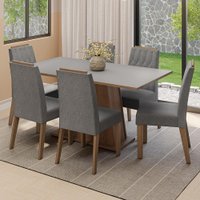Conjunto Sala de Jantar Tampo de Madeira 6 Cadeiras Rustic/Cinza/Silver Cedro Madesa