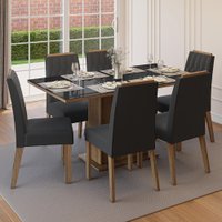 Conjunto Sala de Jantar Tampo de Vidro 6 Cadeiras Rustic/Preto/Oxford Azaleia Madesa