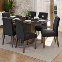 Conjunto Sala de Jantar Tampo de Vidro 6 Cadeiras Rustic/Preto/Oxford Dália Madesa