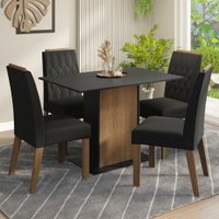 Conjunto Sala de Jantar Tampo de Madeira 4 Cadeiras Rustic/Preto/Oxford Romã Madesa