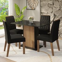 Conjunto Sala de Jantar Tampo de Vidro 4 Cadeiras Rustic/Preto/Oxford Pitanga Madesa