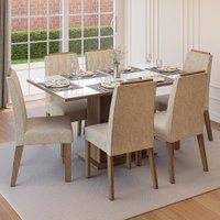 Conjunto Sala de Jantar Tampo de Vidro 6 Cadeiras Rustic/Branco/Imperial Azaleia Madesa