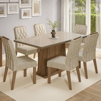 Conjunto Sala de Jantar Tampo de Vidro 6 Cadeiras Rustic/Crema/Imperial Avenca Madesa