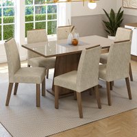 Conjunto Sala de Jantar Tampo de Vidro 6 Cadeiras Rustic/Crema/Imperial Tulipa Madesa