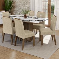 Conjunto Sala de Jantar Tampo de Vidro 6 Cadeiras Rustic/Branco/Imperial Dália Madesa