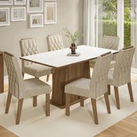 Conjunto Sala de Jantar Tampo de Madeira 6 Cadeiras Rustic/Branco/Imperial Hortelã Madesa