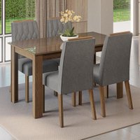 Conjunto Sala de Jantar Tampo de Vidro 4 Cadeiras Rustic/Silver Pétala Madesa