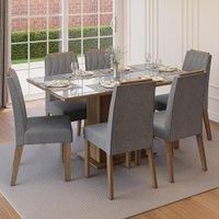 Conjunto Sala de Jantar Tampo de Vidro 6 Cadeiras Rustic/Cinza/Silver Azaleia Madesa