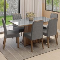 Conjunto Sala de Jantar Tampo de Vidro 6 Cadeiras Rustic/Cinza/Silver Peônia Madesa