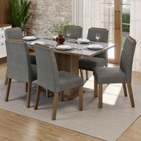 Conjunto Sala de Jantar Tampo de Vidro 6 Cadeiras Rustic/Cinza/Silver Dália Madesa